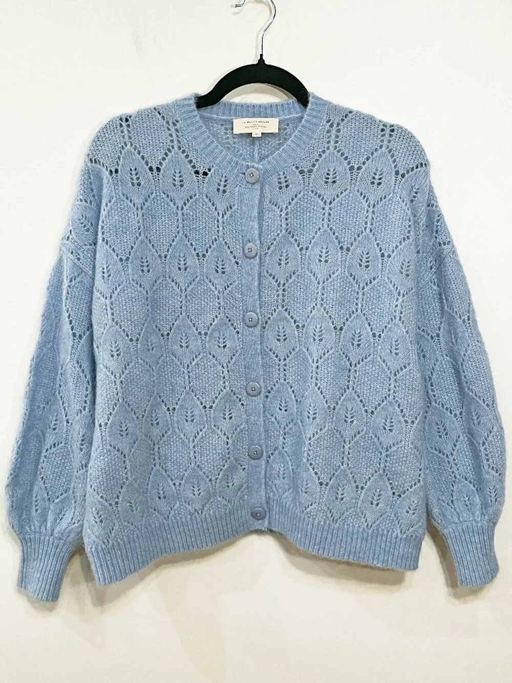 Last Call! Like New Sezane Phoebe Mohair Wool Pointelle Cardigan Storm Blue XS - Picture 3 of 8
